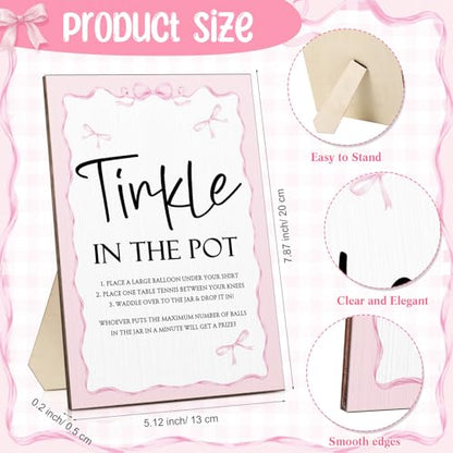 Tatuo 71 Baby Shower Game Sign Wooden Baby Shower Tinkle in the Pot Game Sign Gender Reveal Party Favors 20 Table Tennis Balls 50 Balloon Latex Balloon(Bow,Pink) - color: Pink, style: Bow