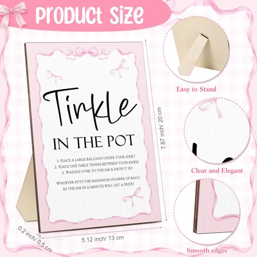 Tatuo 71 Baby Shower Game Sign Wooden Baby Shower Tinkle in the Pot Game Sign Gender Reveal Party Favors 20 Table Tennis Balls 50 Balloon Latex Balloon(Bow,Pink) - color: Pink, style: Bow