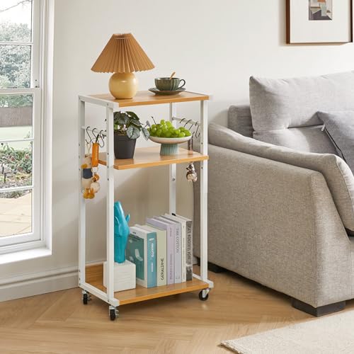 YMYNY Mobile Printer Stand, 3-Tier Printer Cart with Adjustable Storage Shelf and 6 S-Hooks, Tall Printer Table for Home Office, for Computer Tower Stand, Shredder, CPU Stand, Natural, UHPT002N - color: Natural-3 Tiers