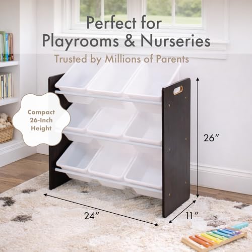 Humble Crew Toy Storage Organizer with 9 Removable Storage Bins for Kids Playroom, 3-Tier Toddler Toy Organization and Storage, Espresso/White - color: Espresso/White
