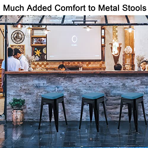 BUYUE Enhanced Anti-Slip Magnetic Bar Stool Cushion 1 Piece, Luxury PU Leather Waterproof Small Seat Cushion for Café Bistro Stackable Metal Stool (Square, Blue, 1) - color: Blue, style: Square-1 Pcs