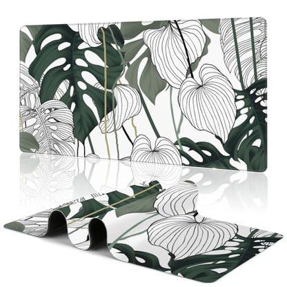 Tropical Leaf Desk Mat Large Mouse Pad Gaming Mousepad 31.5 x 15.8 in | Desk Pad for Keyboard and Mouse, Large Non-Slip Rubber Base Mousepad Desk Mat with Stitched Edges for Gaming Office - color: Tropical Leaf