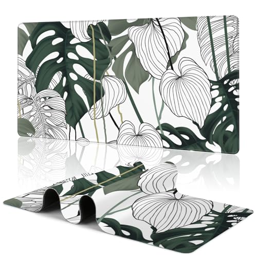Tropical Leaf Desk Mat Large Mouse Pad Gaming Mousepad 31.5 x 15.8 in | Desk Pad for Keyboard and Mouse, Large Non-Slip Rubber Base Mousepad Desk Mat with Stitched Edges for Gaming Office - color: Tropical Leaf