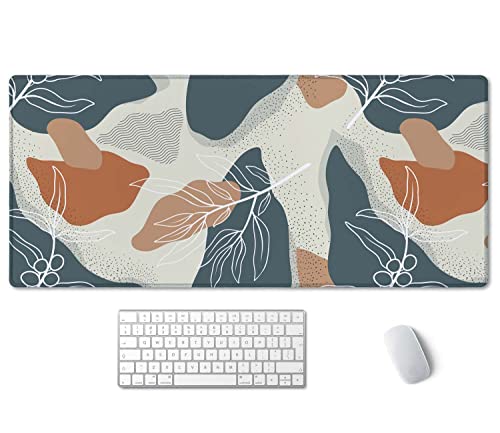 SSOIU Extended Gaming Mouse Pad (35.5x15.7 in), Large Stable Rubber Base Mousepad with Stitched Edges, Keyboard Mouse Mat Desk Pad for Work, Game, Office, Home - Abstract Flowers and Leave - color: Abstract Flowers and Leave