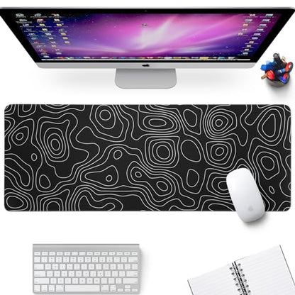 Black Topography Contour Gaming Mouse Pad Large Anime Topographic Map Mousepad Extended Mouse Pad Gaming Big Desk Pad Keyboard Pad with Stitched Edge Non-Slip Rubber Base - color: Black Topographic Map 01