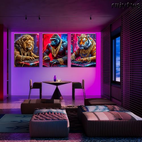 Game Room Decor Gaming Posters Video Game Wall Art Prints Set of 3 Cool Cyberpunk Animal Painting Pictures Gamer Wall Decor for Boy Teen Men Bedroom Bathroom Playroom 16x24in Framed - size: Framed16X 24Inchesx3