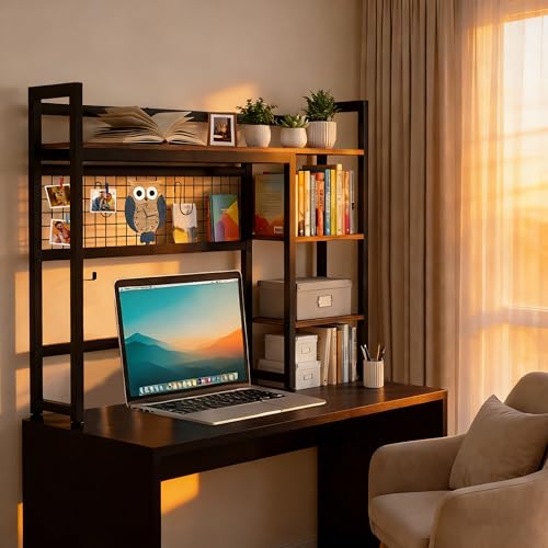 Desktop Shelf, 38.5'' Desktop Organizer Shelf for Computer Monitor, 4 Tier Hutch Storage Rack for Home Office Dorm, Rustic Brown - color: Brown, size: 38.5'' X W 9.8'' X H 29.5'