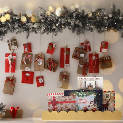 Cinnvoice 2 Pcs 12 Inch Scalloped Edge Christmas Card Display Wooden Christmas Card Holder Postcard Display Stand Organizer for Decoration Holiday Side Table Console Table Mantel Shelf Desk(Gold)