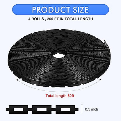 Wesiti 200 ft Plastic Chain Lock Tree Tie 1/2 Inch Wide Adjustable Tree Support Straps Plant String Swing Strap Flexible Reusable Ties for Staking for Garden Accessories - size: 200 FT
