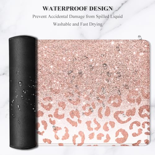 Auhoahsil Large Mouse Pad, XXL Desk Pad, Extened Mousepad 31.5" x 11.8", Non-Slip Rubber Base, Stitched Edges, Superior Surface, Gaming Keyboard Mat, Waterproof Desk Pad, Pink Gold Leopard - color: 10 Pink Gold Leopard, size: XL - 11.8 x 31.5 Inches