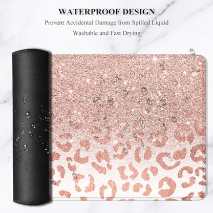 Auhoahsil Large Mouse Pad, XXL Desk Pad, Extened Mousepad 31.5" x 11.8", Non-Slip Rubber Base, Stitched Edges, Superior Surface, Gaming Keyboard Mat, Waterproof Desk Pad, Pink Gold Leopard - color: 10 Pink Gold Leopard, size: XL - 11.8 x 31.5 Inches