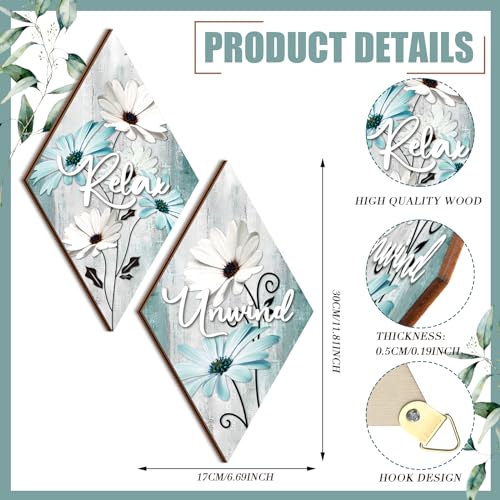 FairySandy 4 Pcs Boho Bathroom Wall Decor 11.8 x 6.69 Inch Bohemian Restroom Wall Art Bathroom Rustic Decoration Farmhouse Minimalist Relax Soak Unwind Breathe Sign for Bedroom Living Room(Tulip) - style: Tulip
