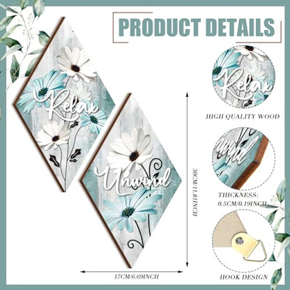 FairySandy 4 Pcs Boho Bathroom Wall Decor 11.8 x 6.69 Inch Bohemian Restroom Wall Art Bathroom Rustic Decoration Farmhouse Minimalist Relax Soak Unwind Breathe Sign for Bedroom Living Room(Tulip) - style: Tulip