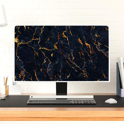 Navy Blue and Gold Marble Screen TV Cover 32 Inch Ornamental Anti-Static LCD-Silky HD Panel Dust Protective Sleeve Compatible with iMac LCD LED PC, Desktop and Home 32 Inch TV - color: Deep Blue and Gold, size: 32 Inch