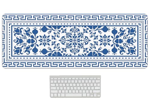 Blue and White Mouse Pad Blue Flroal Desk Mat, Spring Summer Flower Mouse Pad for Desk Large, Chinoiserie Desktop Mats for Desk Office Aesthetic Computers Pads Chinoiserie Gifts 31.5x11.8 - color: Blue and White Chinoiserie, size: 31.5L x 11.8W inches