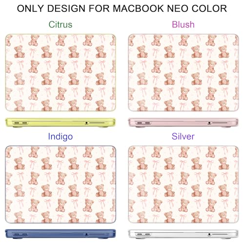 DONGKE Compatible with MacBook Neo 13 Inch Case 2026 A3404 A18 Pro chip & Touch ID, Plastic Hard Shell with Keyboard Cover, Screen Protector & Dust Plugs, Bow & Bear - color: Bow & Bear