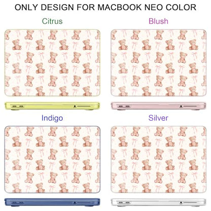 DONGKE Compatible with MacBook Neo 13 Inch Case 2026 A3404 A18 Pro chip & Touch ID, Plastic Hard Shell with Keyboard Cover, Screen Protector & Dust Plugs, Bow & Bear - color: Bow & Bear