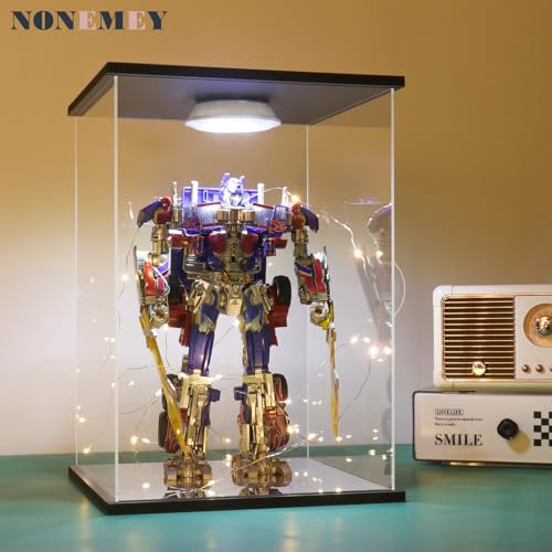 NONEMEY Clear Acrylic Display Case with Remote Control Light for 400% Pop Mart，Dustproof Model Showcase Organizer Box, Display Case for Collectibles (9.8x9.8x13.8inch,25x25x35cm) - size: 9.4×9.4×13.7 inch, 24×24×35 cm