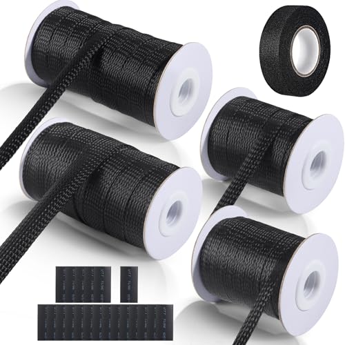 132 ft Expandable Braided Cable Sleeve Wire Loom PET Wiring Sleeving, Mesh Automotive Split Sheathing Wrap Management Heat Shrink for Audio and Other Home Device (1/2 in, 1/4 in, 3/8 in,3/4 in,Black) - color: Black