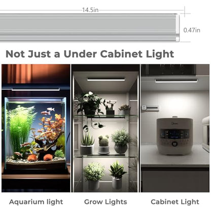ASOKO LED Under Cabinet Lighting,3 Color Changing(2700K, 4000K,6000K), 14.5in USB Plug-in Under Desk Light, Dimmable LED Grow Light for Home Kitchen,Cabinet,Pantry - size: 14.5 Inch
