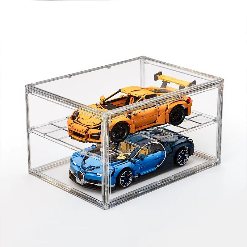 BOHOIDEE Extra Large 19.7"X14.6"X11.6" Acrylic Display Case with 1 Division Board, Clear Organizer Box Plastic Holder with Magnetic Door for Handbags, Purses, Boots, Figures, Book - size: Extra Large-A