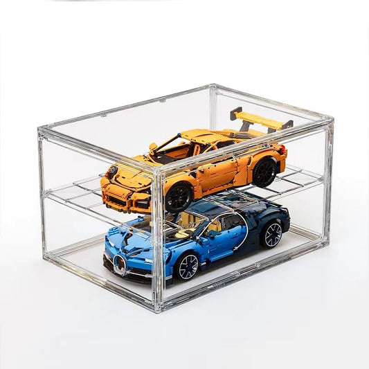 BOHOIDEE Extra Large 19.7"X14.6"X11.6" Acrylic Display Case with 1 Division Board, Clear Organizer Box Plastic Holder with Magnetic Door for Handbags, Purses, Boots, Figures, Book - size: Extra Large-A