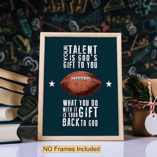 Inspirational Football Wall Art Motivation Posters For Kids Room - Sports Decor Set Of 6 (8x10")