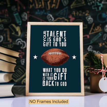 Inspirational Football Wall Art Motivation Posters For Kids Room - Sports Decor Set Of 6 (8x10")