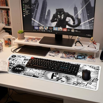 BELLEMOND Japanese Art Desk Mat | Large 31.5x11.8in Anime Mouse Pad for Keyboard & Mouse | Non-Slip Base, Water-Repellent | Original Japanese Design | Manga Burst - color: Manga Burst