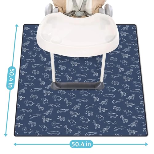 Blissful Diary Baby Splat Mat for Under High Chair, 50.4 x 50.4 Inch Wipeable Splash Mat, Waterproof and Washable, Anti-Slip Floor Protector, Safari Animals - color: Safari Animals