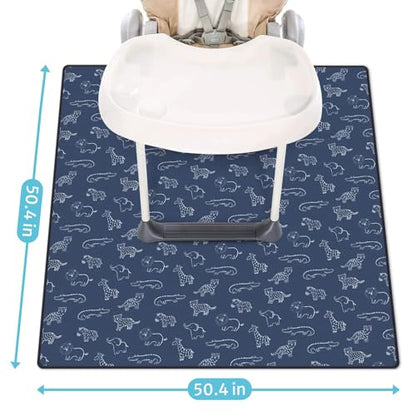 Blissful Diary Baby Splat Mat for Under High Chair, 50.4 x 50.4 Inch Wipeable Splash Mat, Waterproof and Washable, Anti-Slip Floor Protector, Safari Animals - color: Safari Animals