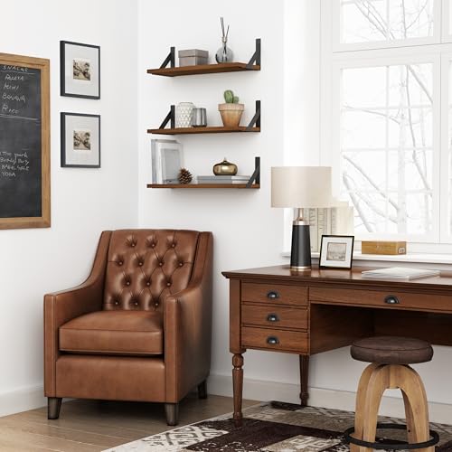 Forbena Walnut Brown Wall Bookshelf for Bedroom, Wooden Floating Book Shelves for Office, Small Wall Shelving Unit for Living Room Nursery Kitchen Bathroom Kids Room (Walnut Color) - color: Walnut, size: 17 x 6 Inch
