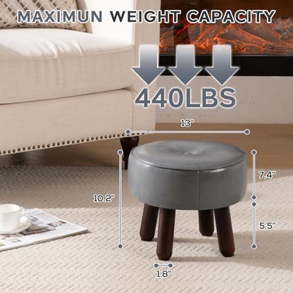 oakvivo Ottoman, Small Foot Stool, Round Leather Pouf Ottoman, 13''L x 13''W x 10.2''H Foot Rest with Non-Skid Rubber Legs for Living Room Bedroom Couch Entryway, Grey - color: Grey