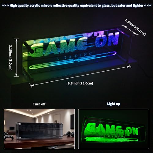 Gaming Neon Sign Game On Neon Lights LED Gamer Room Decor Gaming Desk Accessories for Teen Boy Room | Gamer Gifts for Boys & Kids | Usb Powered, Bluetooth APP Control, Music Sync & 210 Scene Modes - size: 9.8” x 3.15”