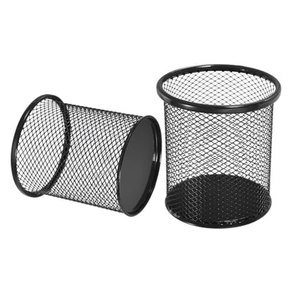 uxcell 2Pcs Mesh Pencil Holder, Metal Pen Cup Desk Organizer Makeup Brush Cup Holder for Home, Office, Classroom(Black) - color: Black