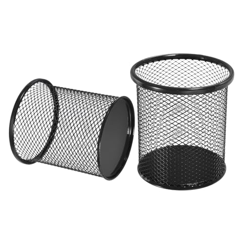 uxcell 2Pcs Mesh Pencil Holder, Metal Pen Cup Desk Organizer Makeup Brush Cup Holder for Home, Office, Classroom(Black) - color: Black