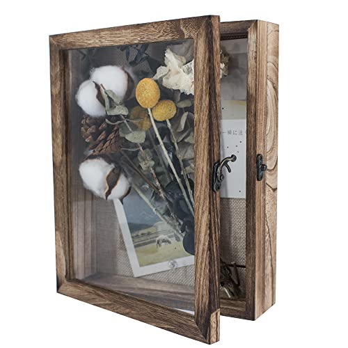 GraduationMall 8x10 Shadow Box Frame Solid Wood Glass Door Display Case with Linen Back and 6 Stick Pins,1.5 inches Interior Depth,Ideal for Memorabilia Pictures Flowers Medals Tickets - color: Carbonized Black, size: 8x10