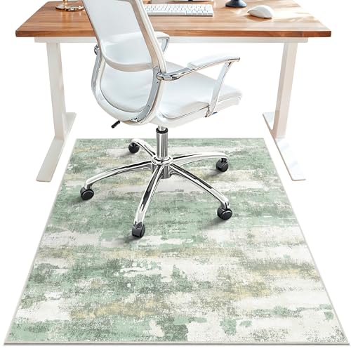 Office Chair Mat for Hardwood Tile Floor, Abstract 36"X 48" Desk Mats for Office Chair on Rolling Chairs Carpet, Desk Anti-Slip 1/5" Thick Rug for Computer Chair, Thin Low-Pile Floor Mat, Green - color: Green, size: 36"x48"