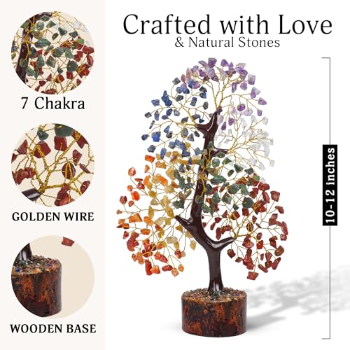 FASHIONZAADI 7 Chakra Tree of Life - Crystals & Healing Stones | Birthday Gifts for Women | Crystal Tree for Positive Energy | Home Office Decor | Spiritual Gifts for Women - color: A-seven Chakra Golden Wire