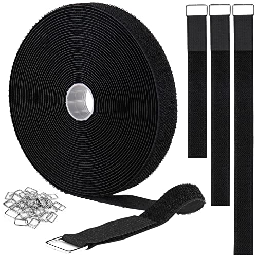 YMCRLUX 1"x32ft Hook and Loop Straps with 50 Metal Buckles, Adjustable Fastening Cable Straps, Cut-to-Length Cinch Strap, Reusable Nylon Securing Cord Ties for Organizer or Storage, 1 inch Wide, Black - size: 1in x 32ft Black