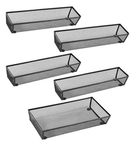 BYCY Silverware Drawer Organizer, Mesh Utensil Organizer for Kitchen Storage, Black Steel Metal Mesh Tray for Flatware Fork Spoon Knife… (12 * 3-5P-Black) - color: 12*3-5P-Black