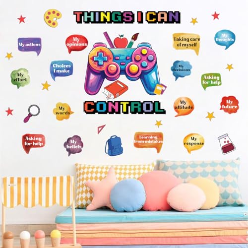 YIMEHDAN Things I Can Control Watercolor Game Wall Decal, Psychologically Inspirational Quote Vinyl Wall Sticker, Removable Gamer Self Affirmation Artwork for School Classroom Playroom Game Room Decor - style: school game