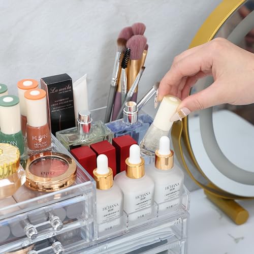 Acrylic Small Makeup Organizer with Drawers,Clear Skincare Organizer for Vanity,Dresser,Bathroom Countertop,Cute Cosmetic Organizer for Lip Gloss,Makeup Brush,Beauty,Skin Care and Cosmetic Storage - size: 2 Drawers-Set of 1