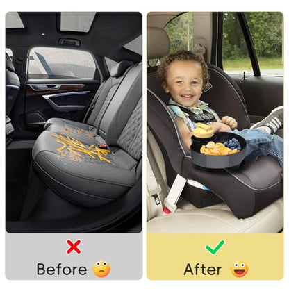 Car Seat Cup Holder for Kids - Kids Travel Tray with Snack Tray, CarSeats Snack Trays for Toddler, Car Cup Holder for Safety Seats, Fits Stroller & Booster (black) - color: black