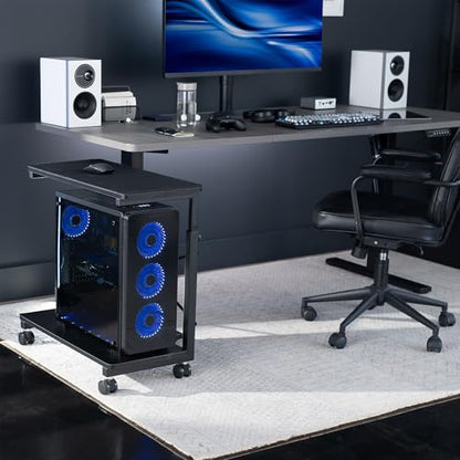 VIVO Large Mobile Adjustable 2-Tier PC Stand, Premium Gaming CPU Computer Tower and Mouse Storage, Rolling Floor Cart, Locking Caster Wheels, Black, CART-PC03P - style: Full Tower Premium Cart