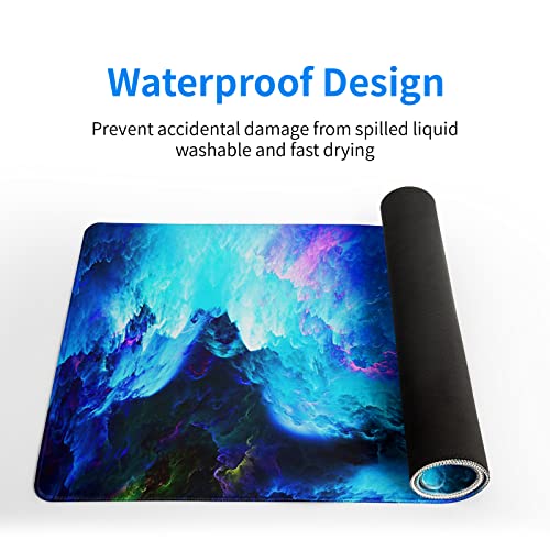 Dazzling Galaxy Gaming Mouse Pad 31.5x11.8 Inch Blue Purple Galaxy Nebula Universe Space Large Mousepad Non-Slip Rubber Base Stitched Edges Keyboard Mouse Mat Desk Pad for Office Home and Game - color: Galaxy
