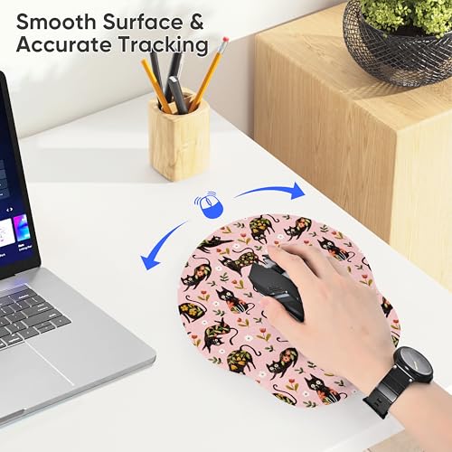 RICHEN Ergonomic Mouse Pad with Wrist Support,Non-Slip Rubber Base for Computer Laptop & Mac,Lightweight Rest for Home,Office & Travel (Flowers Cats) - color: Flowers Cats