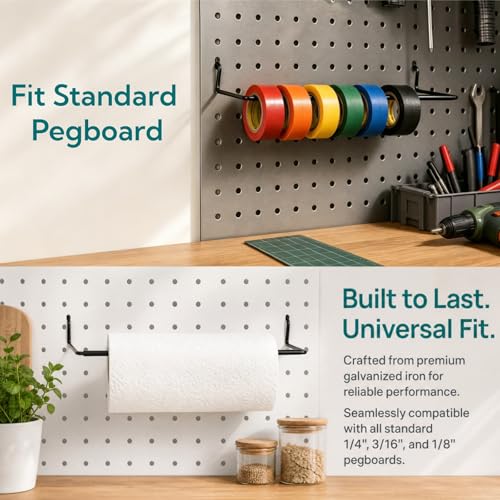 10 Pack Paper Towel Holder for Pegboard, Fits Any Standard Pegboard Extendable Heavy Duty Pegboards Hooks for Workshop, Garage, Kitchen, Laundry Room, Bathroom