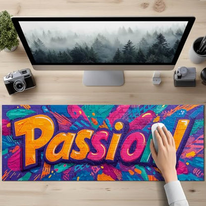 HOMETITUTE XL Mouse Pad Gaming Mousepad 31.5x11.8 Inch Vibrant Passion! Graffiti Art Non-Slip Keyboard Desktop Protector Mat Diatomite Large Mouse Pad for Home and Office Desk Accessories - color: Vibrant "Passion!" Graffiti Art