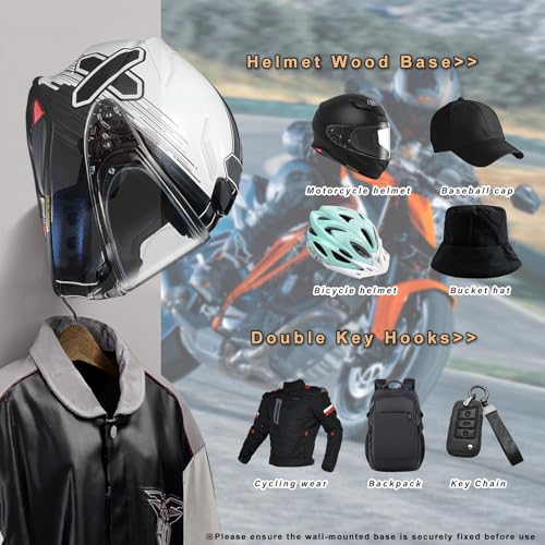 Motorcycle Helmet Holder Wall Mount - Heavy Duty Helmet Hanger Rack with 2 Key Hooks, Solid Wood & Strong Steel Design for Bike, Football, Skiing Sports Gear, Jackets & Hats (Yellow*3) - color: Yellow*3